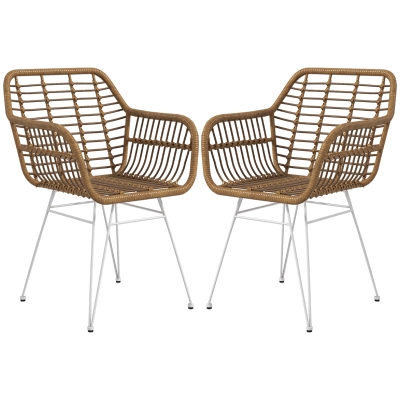 HOMCOM Zestaw 2 krzeseł w stylu boho, Krzesła kuchenne, PE-Rattan, 56 x 60 x 79 cm, Naturalny + Biały