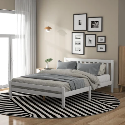 Solid Wooden Double Bed Frame 4ft6, White