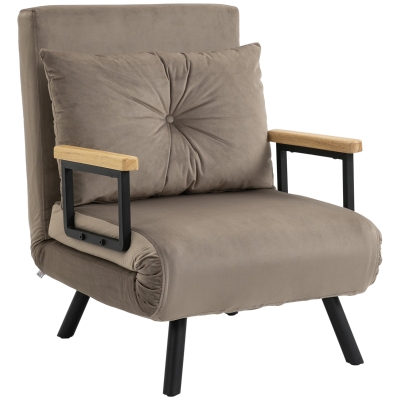 HOMCOM Slaapfauteuil, logeerbed, verstelbare rugleuning, tot 120 kg, metalen frame, 63x73x81cm, Lichter bruin