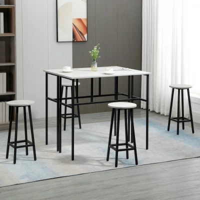 HOMCOM Bartafel-set in Industrieel Ontwerp, 6-delig, 2 Tafels en 4 Barkrukken, Grijs + Zwart