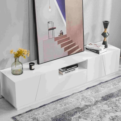 Meuble TV moderne de 170 cm style patchwork diagonal, Blanc