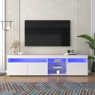 Meuble TV scandinave moderne avec éclairage LED variable, Blanc