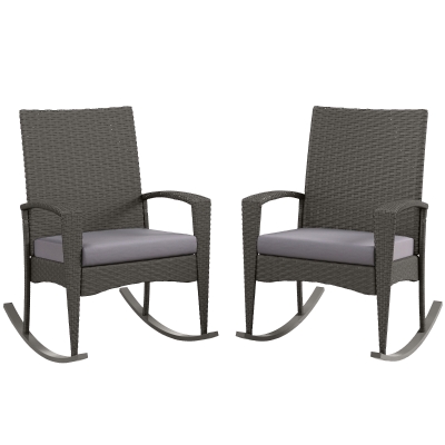Outsunny Rattan Rocking Chair Set of 2 with Cushion Grey