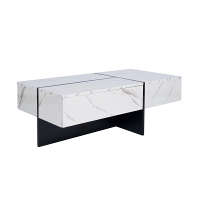 Table basse effet marbre avec système d'éclairage LED contrôlé par application, Blanc