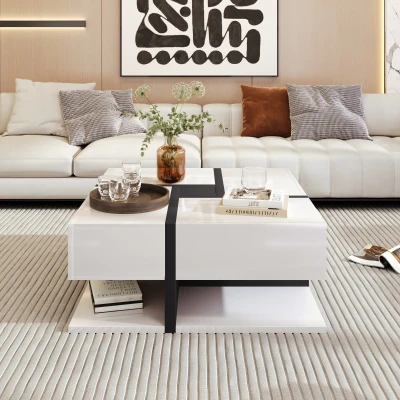 Table basse carrée avec plateau relevable, Blanc