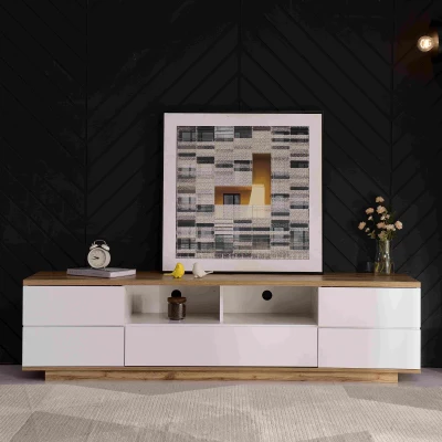 Meuble TV moderne avec veinures de bois, Blanc