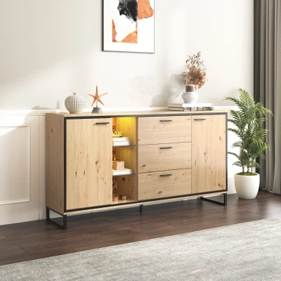 Crédence moderne en bois avec trois tiroirs, Naturel