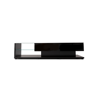 Meuble TV mobile avec étagères en verre et éclairage LED, Noir