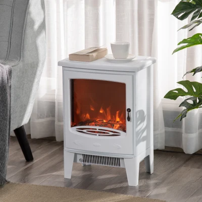 HOMCOM LED Elektrokamin Standkamin Kaminofen mit Flammeneffekt 900/1800W Metall ABS-Kunststoff Glas Weiß 39 x 26 x 54,8 cm