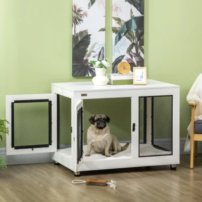 PawHut Hundebox, inkl. weicher Matte, 2 Türen, 2 Türen, verriegelbar, Stahl, Weiß, 94 x 60 x 71,5 cm