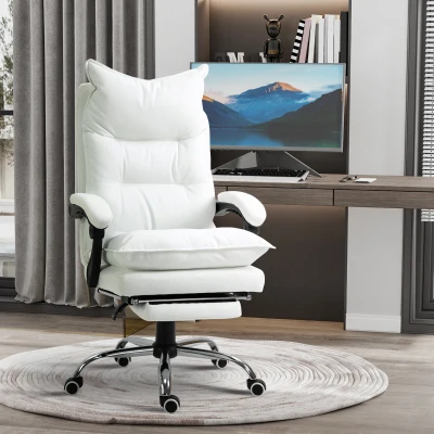 Vinsetto Bürostuhl mit Liegefunktion, ergonomisch höhenverstellbar  mit Fußstütze, gepolstert, bis 135 kg belastbar, 66 x 72 x 122-130 cm, Weiß