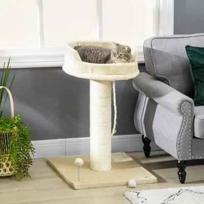 PawHut Kattenboom met krabpaal en kattenbed, inclusief kattenspeelgoed, 55 x 55 x 83 cm, Beige
