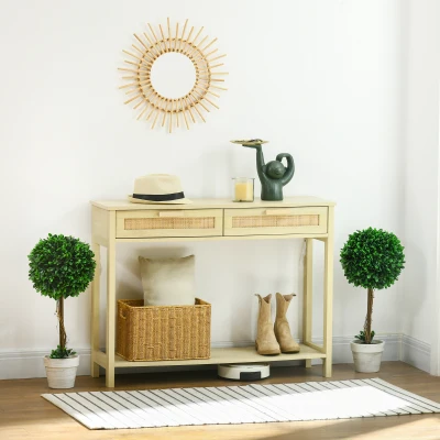 HOMCOM Set van 2 kunstmatige buxusbomen, kunstplanten inclusief kunstmos, 1 bloempot, 28 cm x 28 cm x 60 cm, groen
