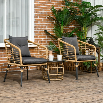 Outsunny Zestaw Bistro 3-częściowy, odporny na warunki atmosferyczne, 1 stolik, 2 krzesła, 62 cm x 65 cm x 78 cm, Piaskowy+Ciemnoszary