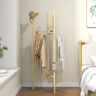 HOMCOM Wieszak Stojący, Oszczędzający Przestrzeń, Nośność 5 kg, 62x52,5x160cm, Naturalny