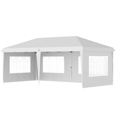 Outsunny Opvouwbare paviljoen, feesttent, 4 grote ramen, afneembare zijwanden, metalen frame, 5,85 x 2,95 x 2,7 m, wit