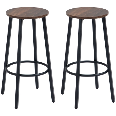HOMCOM Barkrukset van 2 barstoelen in industrieel design, metalen frame, voetsteun, 42 x 42 x 65 cm