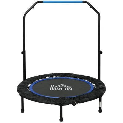 HOMCOM Trampolina fitness, składana, z regulowanym uchwytem, Ø102x123H cm, do 100 kg, Czarna/Niebieska