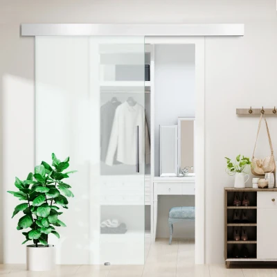 HOMCOM glazen schuifdeur schuifdeur kamerdeur met handgreep aan één zijde gesatineerd 2050 x 1025 mm