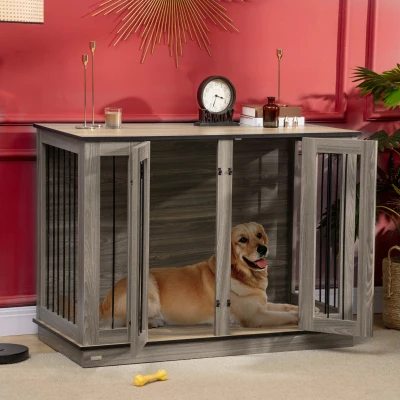 PawHut Hundekäfig im modernen Design, Hundebox, inkl. herausnehmbarer Trennwand, verriegelbar, Braun + Schwarz