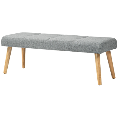 HOMCOM Polsterbank, Pikowanie guzikami, Wygląd lnu, Nogi z drewna maszwnego, do 120 kg, 120x41x43 cm, Szary