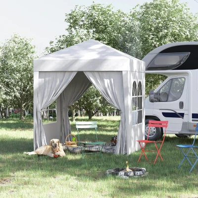 Outsunny Tenda Dobrável 2x2 Tenda de Jardim com 4 Paredes Laterais Tecido Oxford 2 Portas 2 Janelas e Bolsa de Transporte para Exterior Terraço Campismo Festas Branco