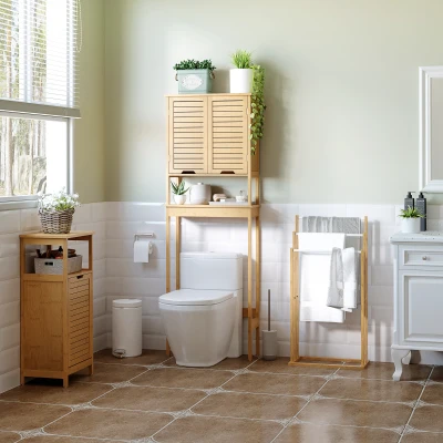 HOMCOM Porte-Serviettes Bambou 3 Barres Étagère