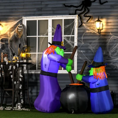 HOMCOM opblaasbare heksen opblaasfiguur halloween decoratie met LED 1,8m | Aosom.de