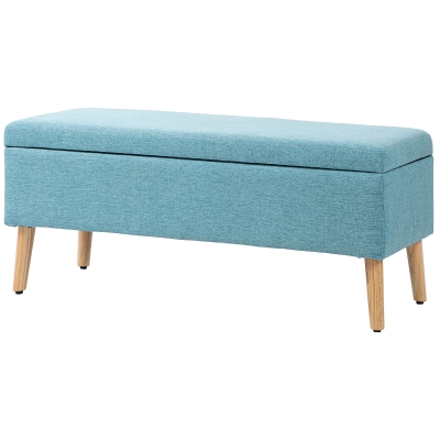 HOMCOM Ławka z miejscem do przechowywania, do 120 kg, w wyglądzie lnu, 110x39x45cm, Niebieska