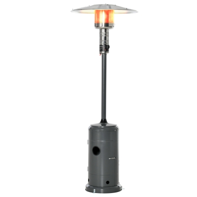 Outsunny Heizstrahler Terrassenheizer mit Drehknopf Rädern Terrassenstrahler mit automatischer Sicherheitsabschaltung rollbar Gas 12,5KW schirmförmig Metall rostfreier Stahl Kohlegrau Ø81,5 x 225 cm