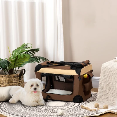 PawHut Hundetasche Hundetransporttasche, 3 Eingänge, faltbar, 70 x 51 x 50 cm, Braun + Beige