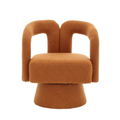 Poltrona Girevole Imbottita in Stoffa Bouclé, Design a Botte per Salotto e Ufficio, Arancione