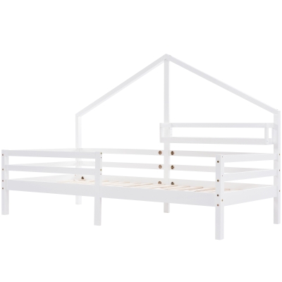 Cama para Niños en Forma de Casita con Librería Integrada en Estilo Nórdico 90x200 cm sin Colchón， Blanco