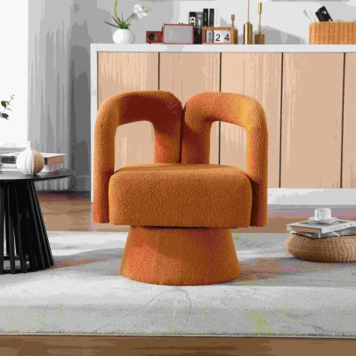 Poltrona Girevole Imbottita in Stoffa Bouclé, Arancione