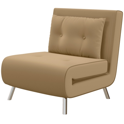 HOMCOM Ligstoel Stoel met Ligfunctie Slaapstoel, Knoopsgatensteek, Linnenlook, 77 cm x 88 cm x 83 cm, Bruin