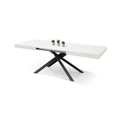 PAZZO DESIGN Tavolo Allungabile con Gambe Incrociate, Made in Italy, 140 x 90 x 74 cm, Bianco Frassinato con Gamba Nera