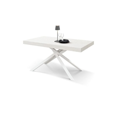 PAZZO DESIGN Tavolo Allungabile con Gambe Incrociate, Made in Italy, 140 x 90 x 74 cm, Bianco Frassinato con Gamba Bianca