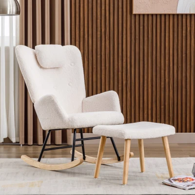 Fauteuil à Bascule avec Repose-pieds, Blanc