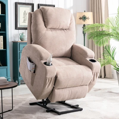 Fauteuil Relax Électrique Massant Inclinable Chauffant avec Porte-gobelets, Marron clair