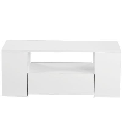 Table Basse Moderne Brillante Relevable avec Plateau Relevable, Blanc