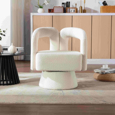 Poltrona Girevole Imbottita in Stoffa Bouclé, Beige