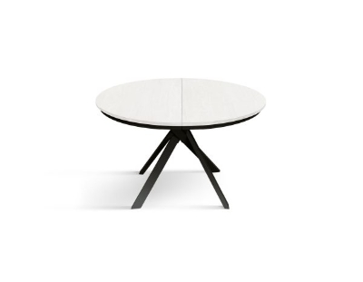 PAZZO DESIGN Tavolo Allungabile con Gambe Incrociate rotondo, Made in Italy, Basamento Nero, Bianco frassinato