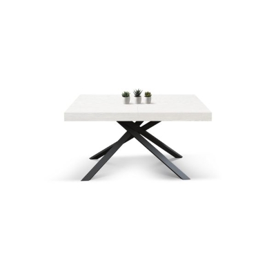 PAZZO DESIGN Tavolo Allungabile con Gambe Incrociate, Made in Italy, 160 x 90 x 74 cm, Bianco Frassinato con Gamba Nera