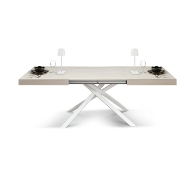 PAZZO DESIGN Tavolo Allungabile con Gambe Incrociate, Made in Italy, 140 x 90 x 74 cm, Olmo Perla con Gamba Bianca