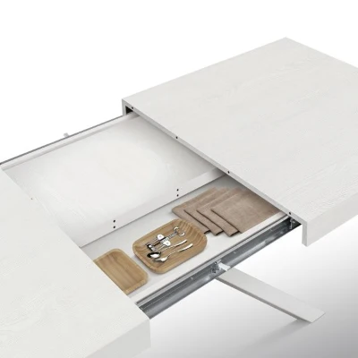 PAZZO DESIGN Tavolo Allungabile con Gambe Incrociate, Made in Italy, 160 x 90 x 74 cm, Bianco Frassininato con Gamba Bianca