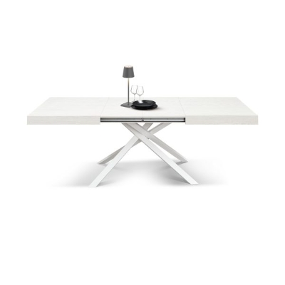 PAZZO DESIGN Tavolo Allungabile con Gambe Incrociate, Made in Italy, 140 x 90 x 74 cm, Bianco Frassinato con Gamba Bianca
