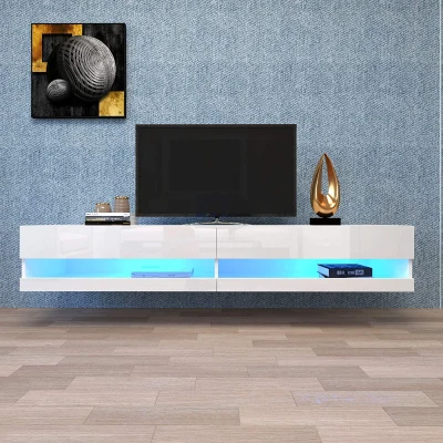 Meuble TV scandinave blanc avec éclairage LED, Blanc