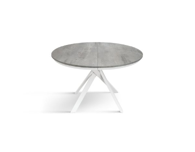 PAZZO DESIGN Tavolo Allungabile con Gambe Incrociate rotondo, Made in Italy, Basamento bianco, Grigio cemento