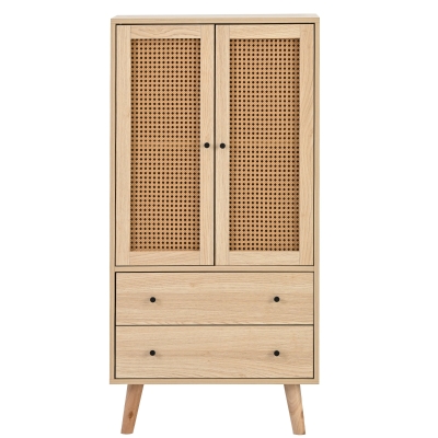 Buffet multifonction en bois avec portes en rotin, naturel