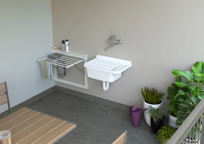 MONGARDI Lavandino pilozzo a muro con griglia - da esterno 50x35x24, colore BIANCO